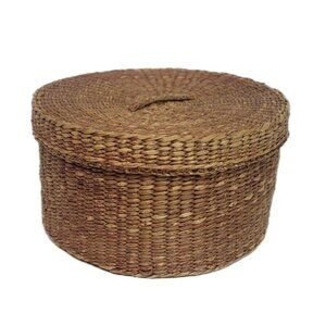 Straw Basket With Lid 5" X 3” Tall Nice Vintage Basket Boho Farmhouse MCM